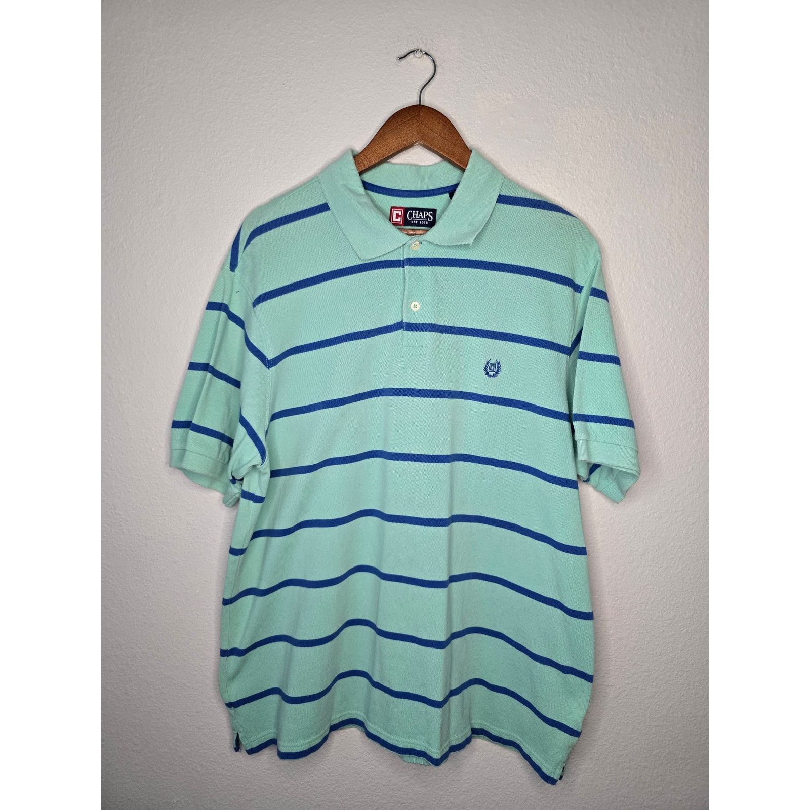 Chaps Chaps Polo Blue Striped Shirt Mens Teal Collared XL Size US XL / EU 56 / 4 - 1 Thumbnail