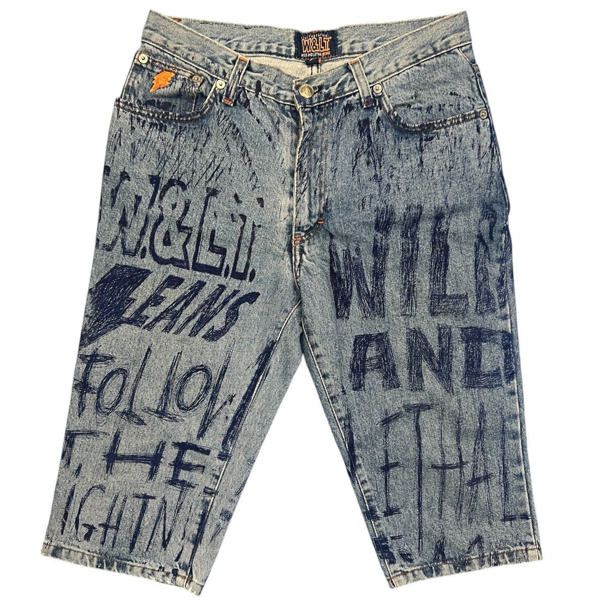 Walter Van Beirendonck WALTER VAN BEIRENDONCK 90's Graffiti Cropped Denim Pants Size US 30 / EU 46 - 1 Thumbnail
