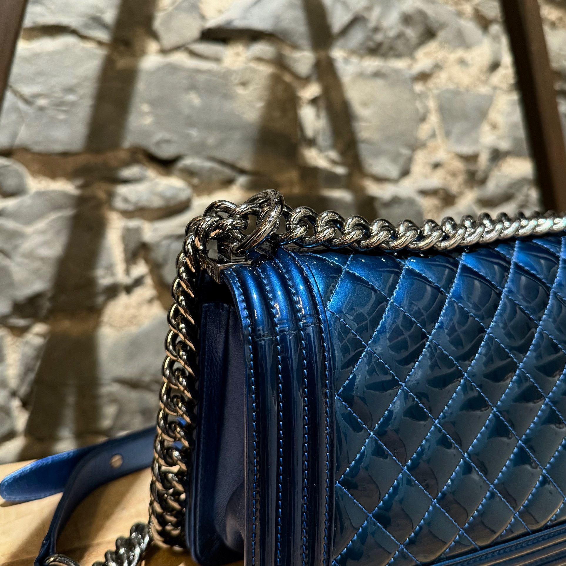 Chanel Chanel 2014 Metallic Blue Patent Old Medium Boy Bag Size ONE SIZE - 7 Thumbnail