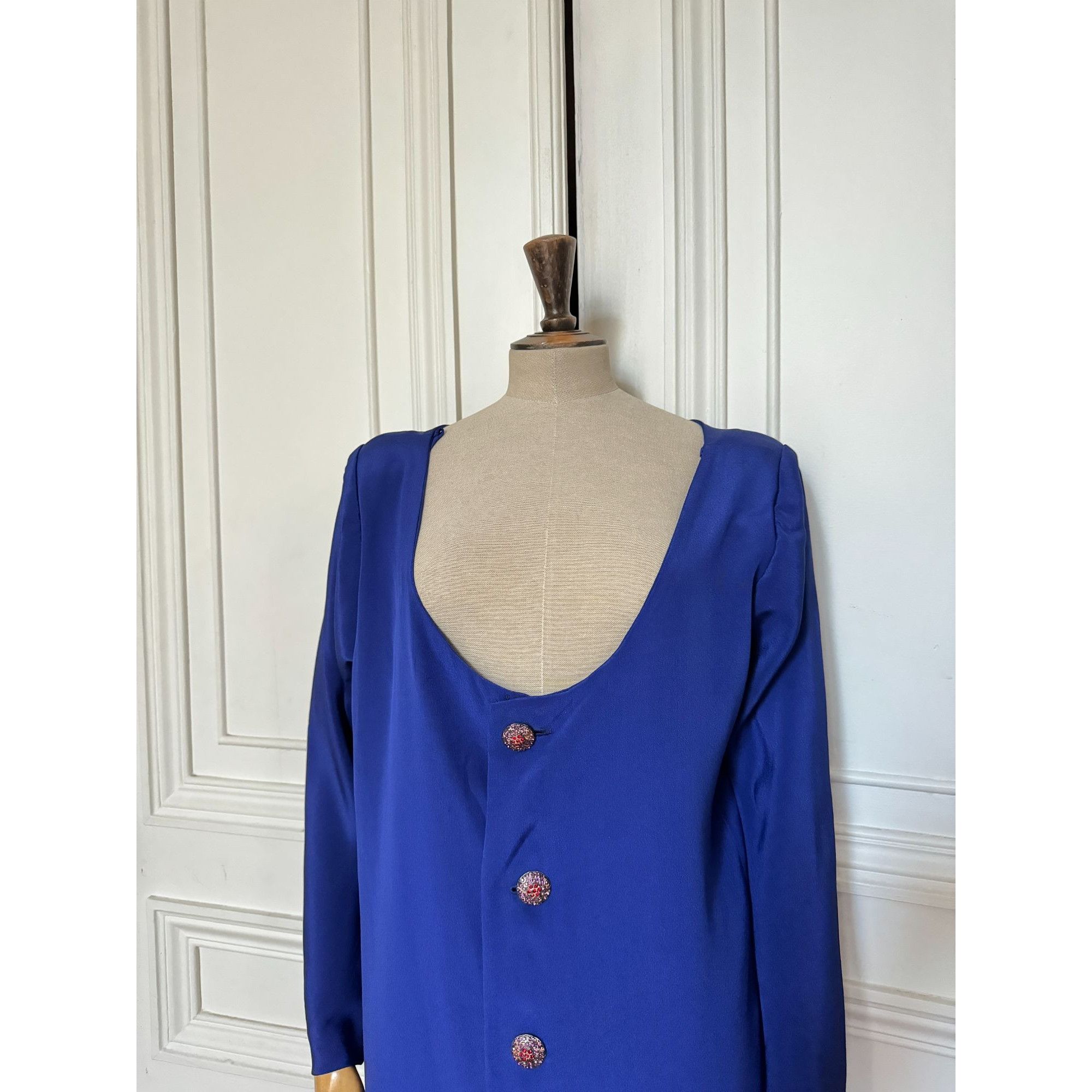 Yves Saint Laurent Early 1980s Cobalt Blue Wool Overdress Size L / US 10 / IT 46 - 2 Thumbnail