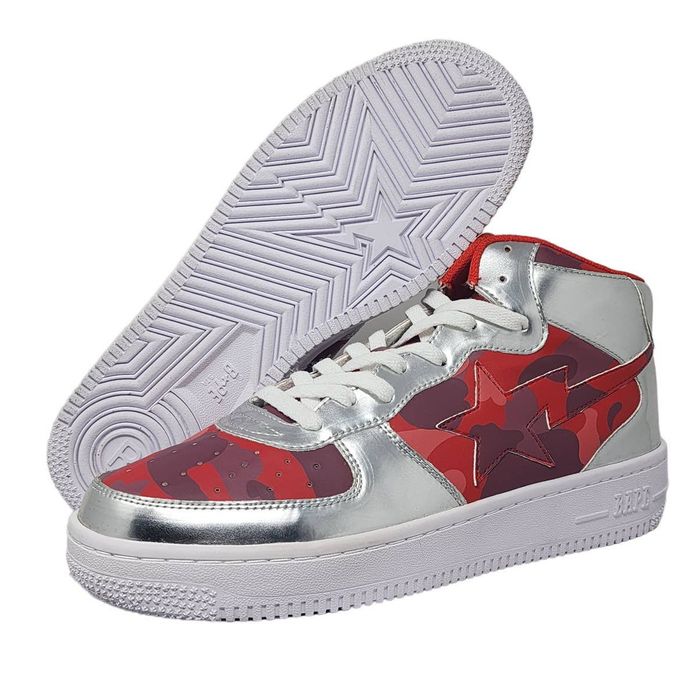 Bape A Bathing Ape Bape Sta High Camo RED SILVER *SAMPLE PAIR* | Grailed