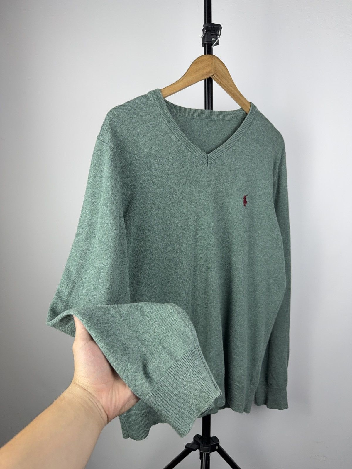Polo Ralph Lauren Vintage 90s Polo Ralph Lauren Green V-Neck Knit Sweater L Size US L / EU 52-54 / 3 - 5 Thumbnail