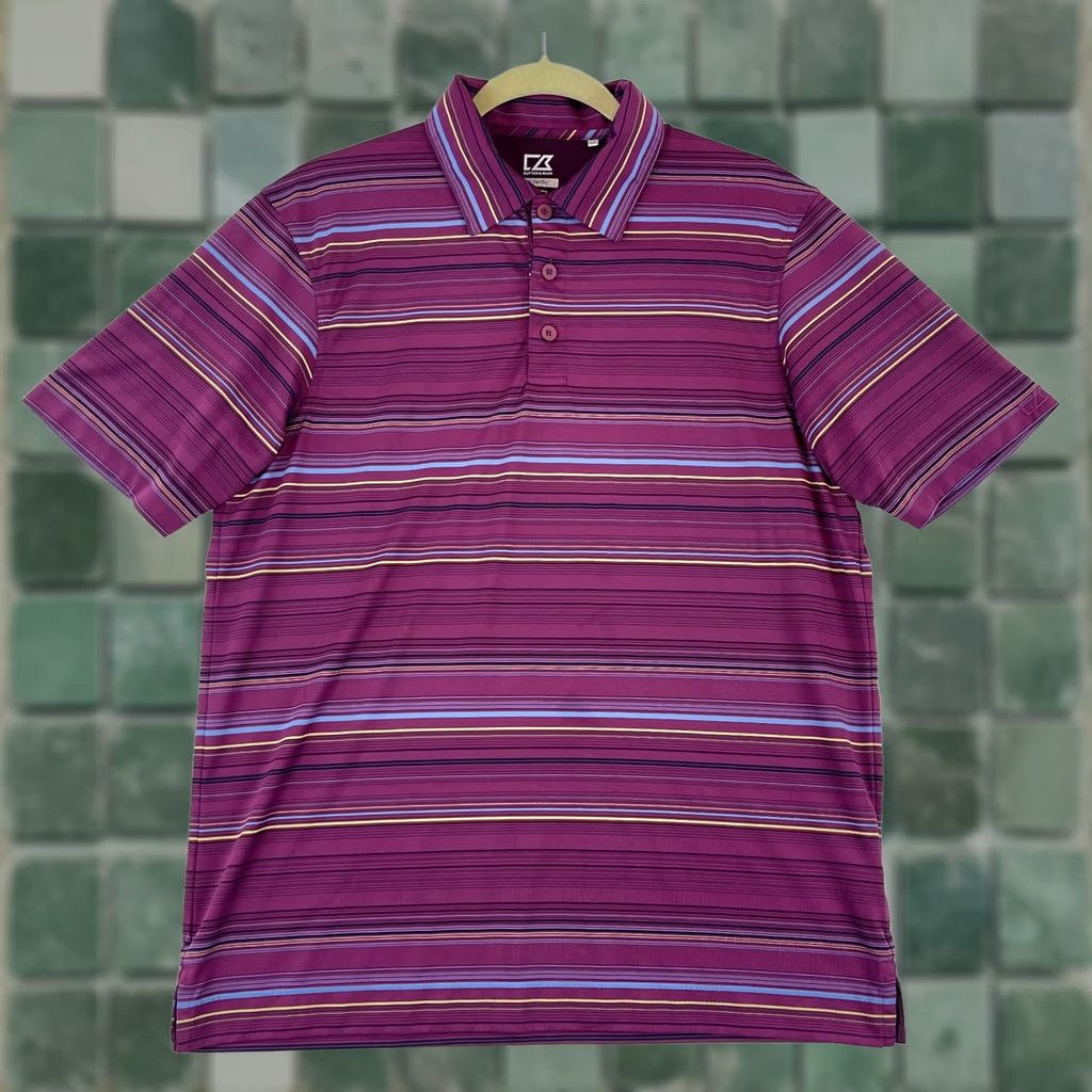 Cutter & Buck Cutter & Buck Purple Stripe DryTec Polo Shirt Mens Large Short Sleeve Golf Polo Shirt Purple Stripe DryTec Polo Shirt Mens Large Size US L / EU 52-54 / 3 - 1 Thumbnail