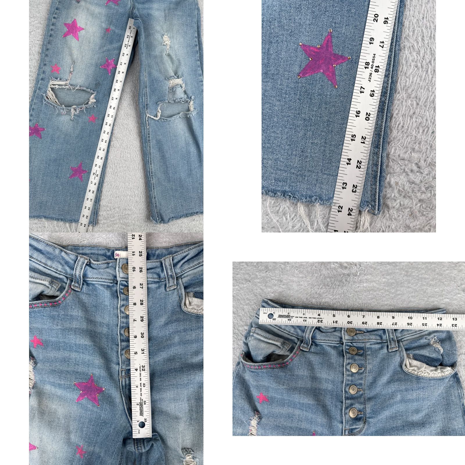Vintage SO Jeans Juniors Blue Denim Wide Leg High Rise Jeans Women Cotton Blend Distressed 5-Pocket Design Medium Wash 9 Size 30" / US 8 / IT 44 - 8 Thumbnail