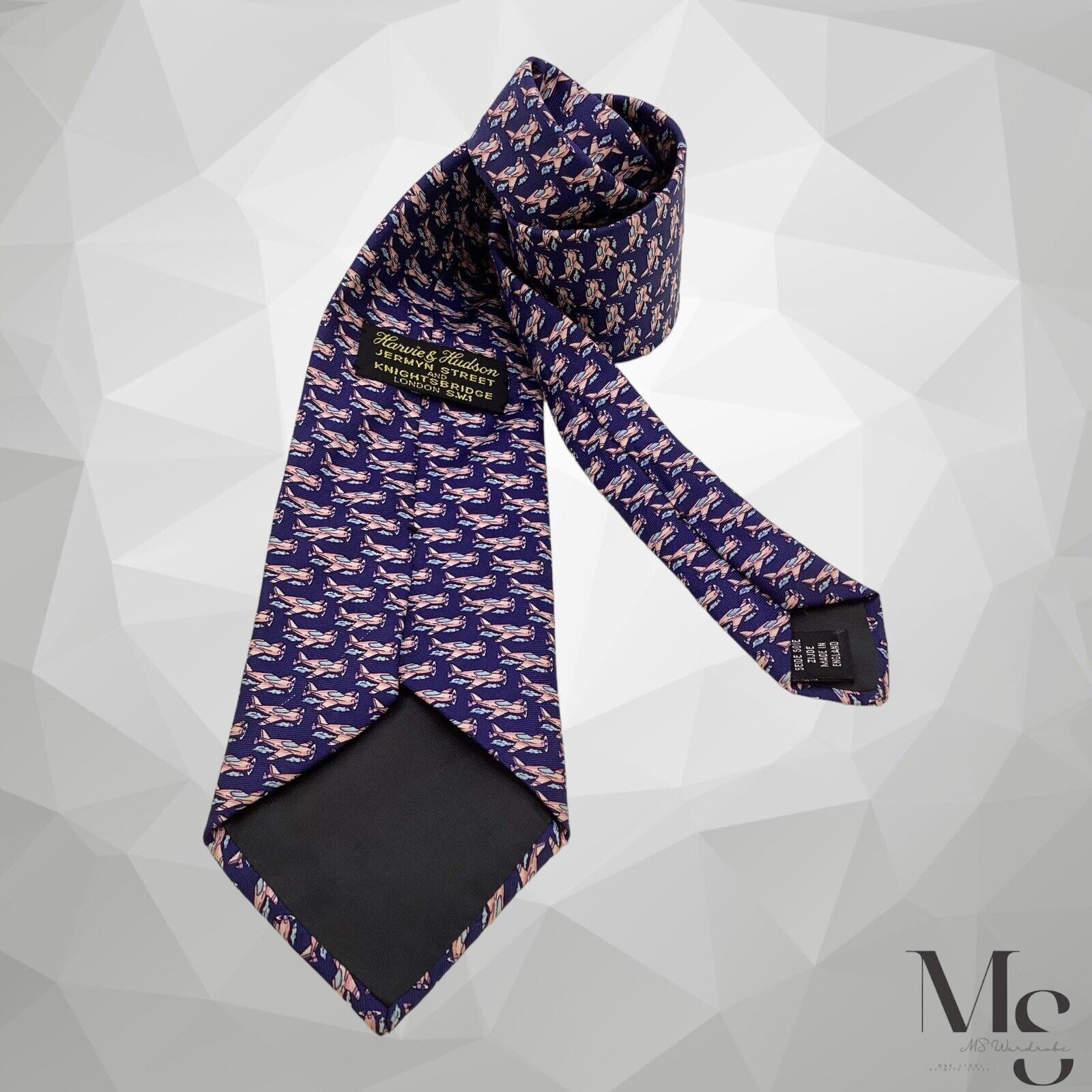 Other HARVIE & HUDSON Blue Airplane Print Silk Tie Made In England Size ONE SIZE - 2 Thumbnail