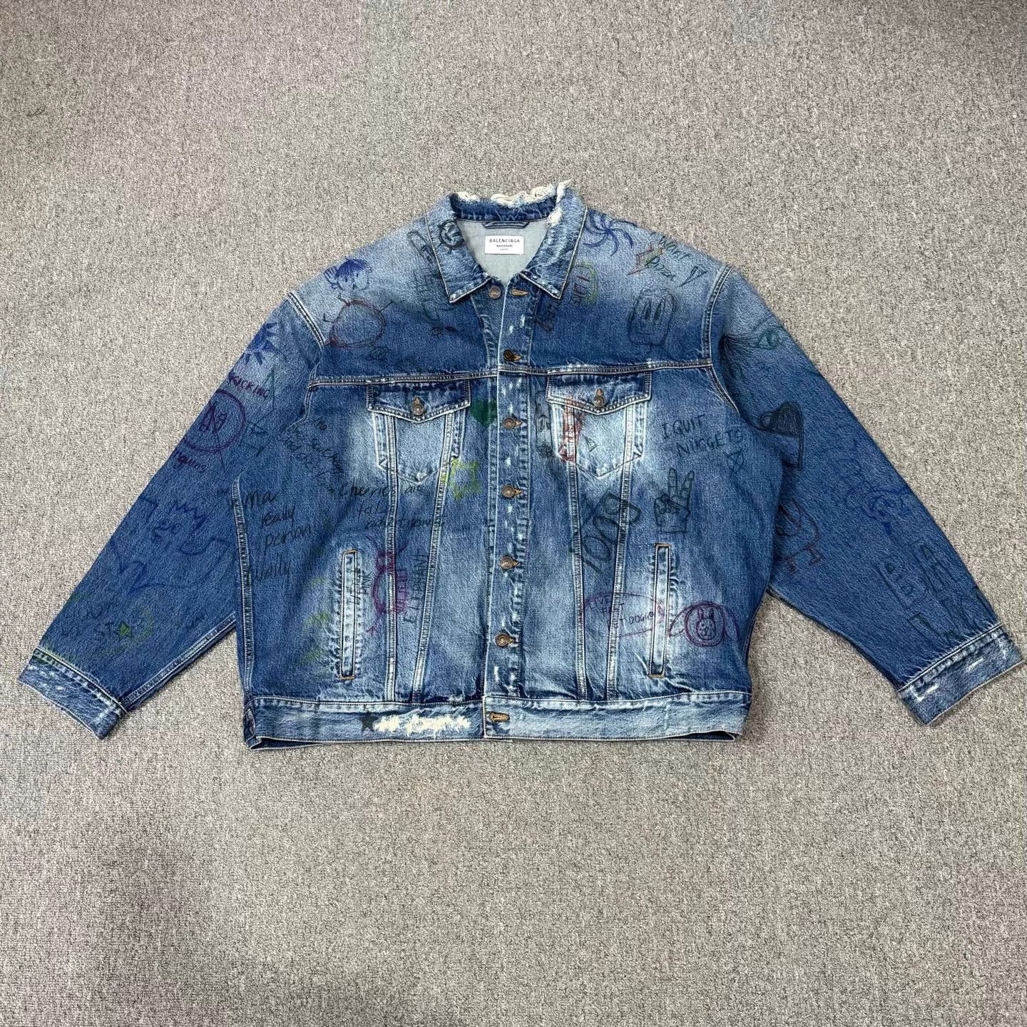 Balenciaga Balenciaga Distressed Graffiti Print Denim Jacket 3 Unworn Size US L / EU 52-54 / 3 - 1 Thumbnail