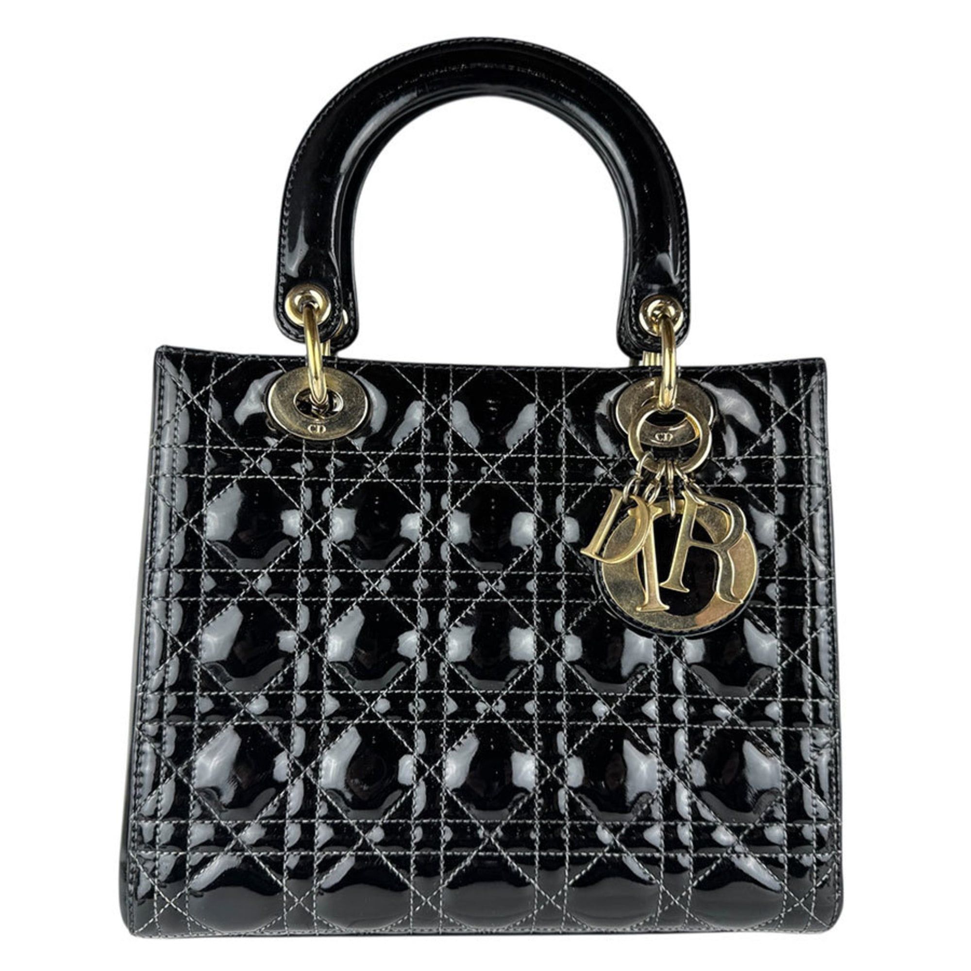 Dior Christian Dior Lady handbag/shoulder bag, patent leather, black and gold, women's, free shipping, z9043 Size ONE SIZE - 1 Thumbnail