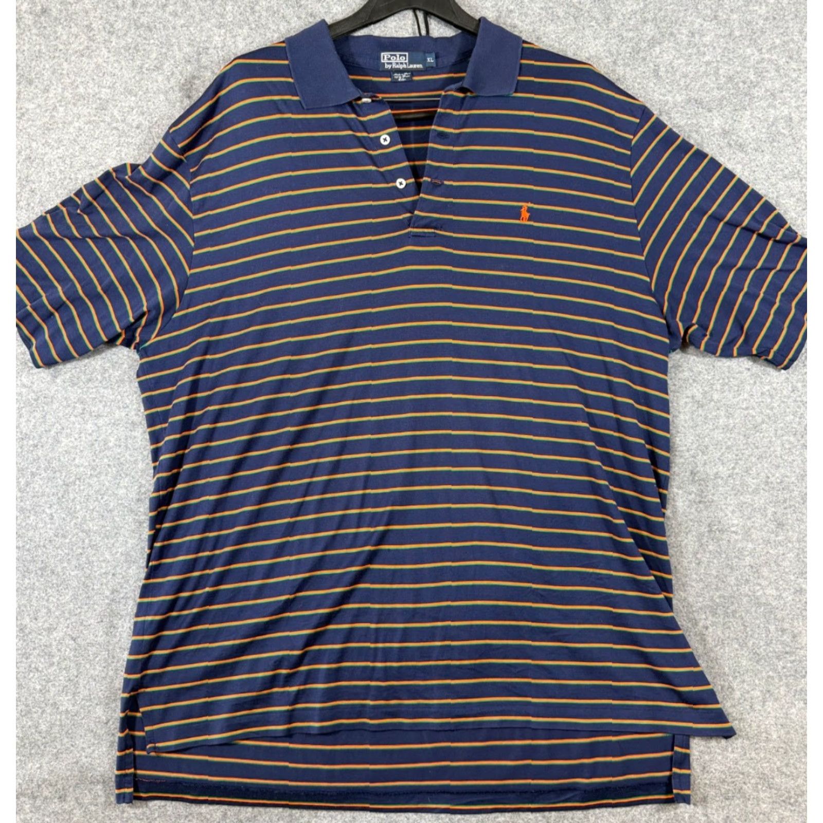 Polo Ralph Lauren Polo Ralph Lauren Polo Shirt Mens XL Blue Orange Striped Pima Cotton Performance Short Sleeve Size US XL / EU 56 / 4 - 2 Thumbnail