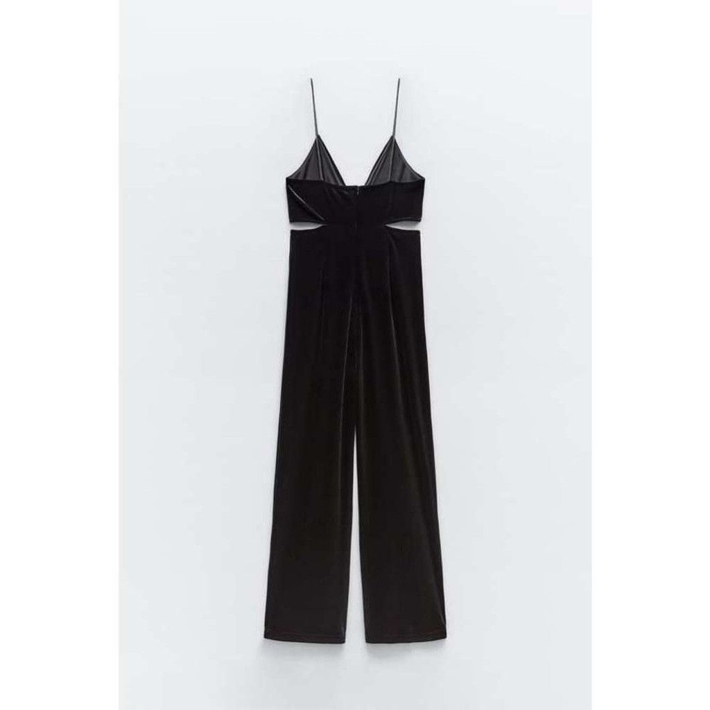 Zara 🖤 Zara Rhinestone Strap Velvet Jumpsuit Size L / US 10 / IT 46 - 7 Thumbnail