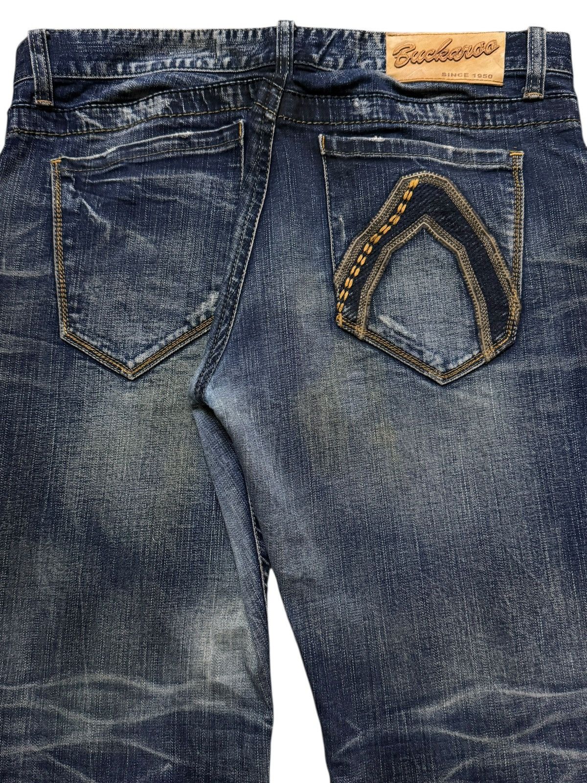 If Six Was Nine Vintage Y2K Buckaro Blue Faded Wash Whisker Distressed Jeans Size US 35 - 5 Thumbnail