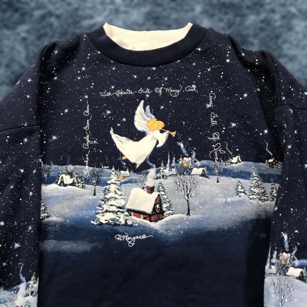 Vintage VINTAGE Artisan Sweatshirt Mens Large Blue AOP Nature Angel Christmas Crewneck Graphic Print Christmas Theme 1990s Mens Size US L / EU 52-54 / 3 - 1 Thumbnail