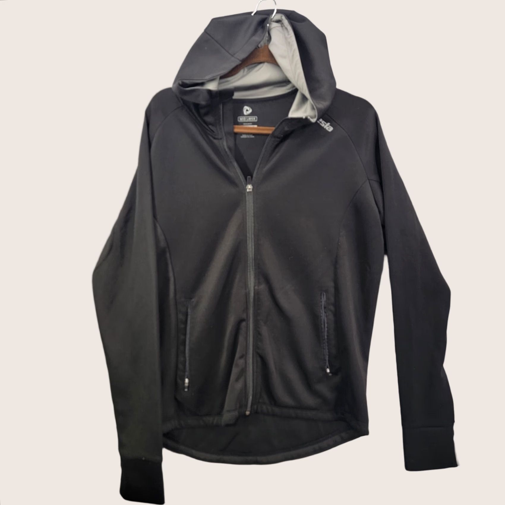 Vintage Tesla Running Track Jacket Women's Size Large - Hooded, Thumbholes, Full Zip, Black, Polyester, Activewear, Regular Fit (Mid Layer) Size L / US 10 / IT 46 - 1 Thumbnail