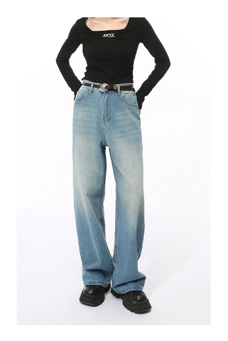 Japanese Brand Men's Japanese retro style wide-leg loose washed jeans Size US 32 / EU 48 - 2 Thumbnail