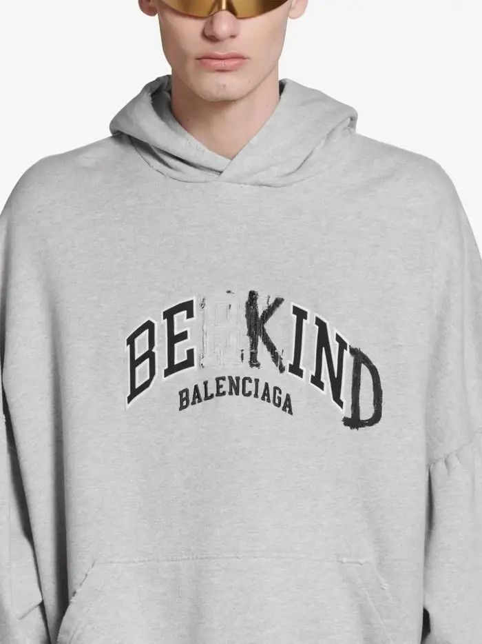 Balenciaga o1in1g0326 Be Kind Round Hoodie in Light Grey/Black Size US XL / EU 56 / 4 - 5 Thumbnail