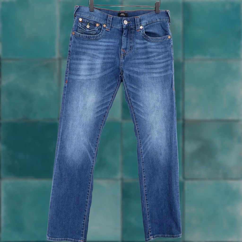 True Religion True Religion Ricky Jeans Mens 33 Blue Relaxed Straight Medium Wash Flap Pocket Size US 33 - 1 Thumbnail