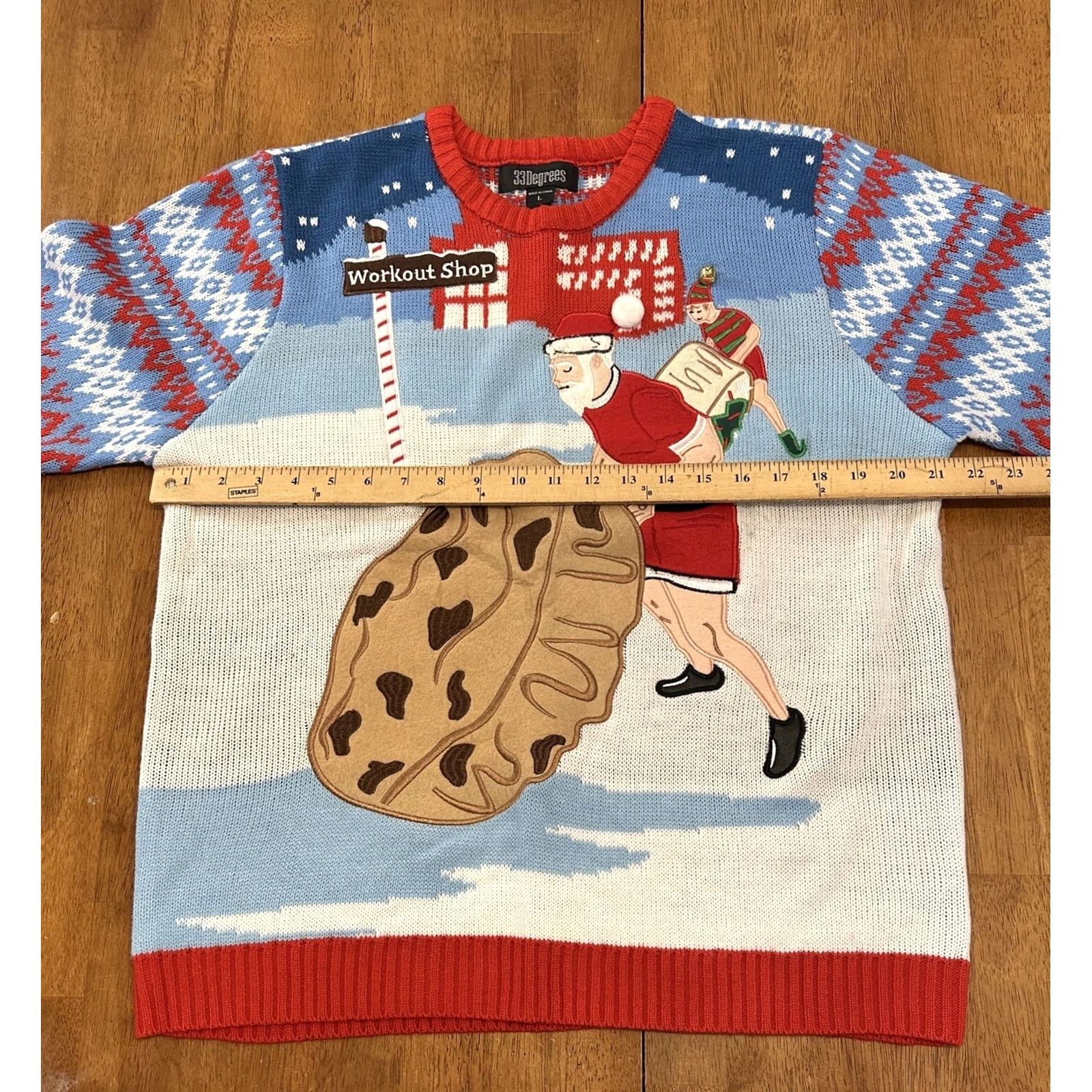 Vintage 33 Degrees Ugly Christmas Sweater Large Workout Shop Santa Size US L / EU 52-54 / 3 - 4 Thumbnail