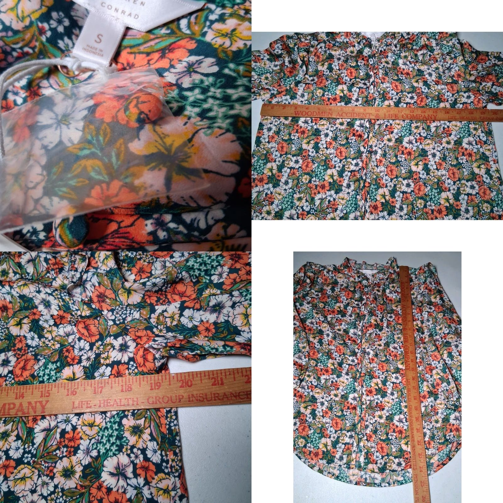 Vintage LC Lauren Conrad Blouse Small Green Peach Floral Button Front Ruffle Boho Country Casual Womens Regular Short? Size S / US 4 / IT 40 - 8 Thumbnail