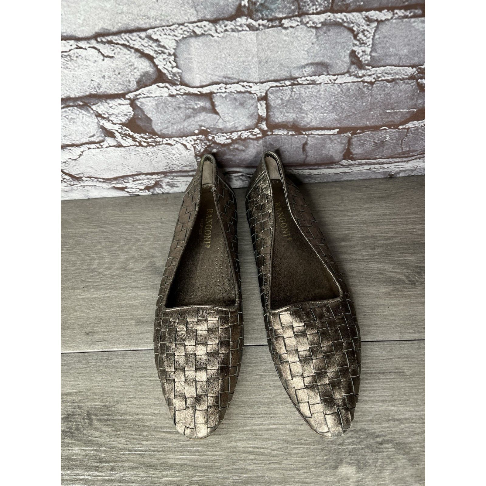 Santoni Rangoni Firenze Pewter Silver Leather Woven Weaves Flats Wom Size US 8.5 / IT 38.5 - 3 Thumbnail