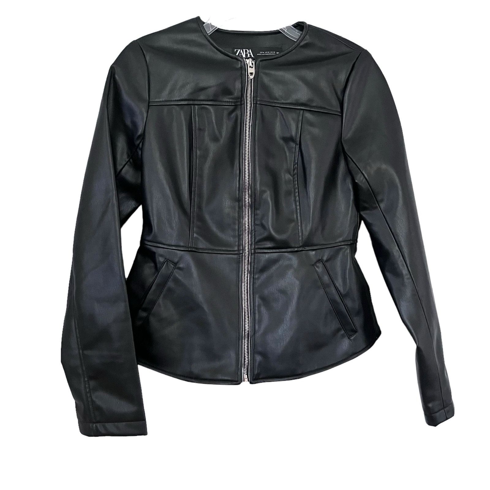 Zara Zara Black Vegan Faux Leather Zip Up Biker Moto Jacket Size M / US 6-8 / IT 42-44 - 1 Thumbnail