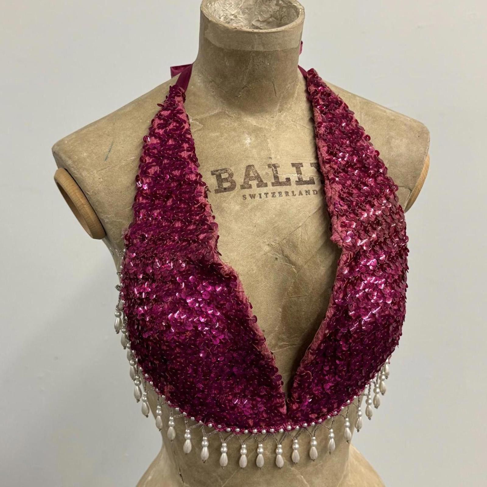 Other Vintage Showgirl Magenta Sequin Halter Bra Top Size ONE SIZE - 2 Thumbnail