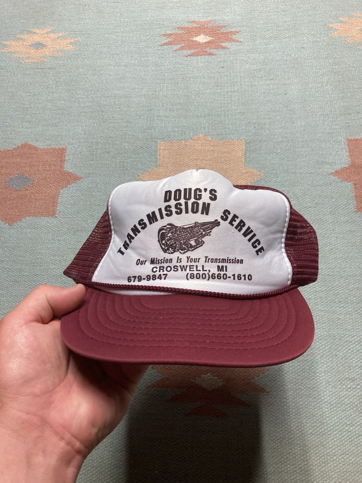 Vintage trucker hat Dougs transmission service Michigan car mechanic Size ONE SIZE - 2 Thumbnail