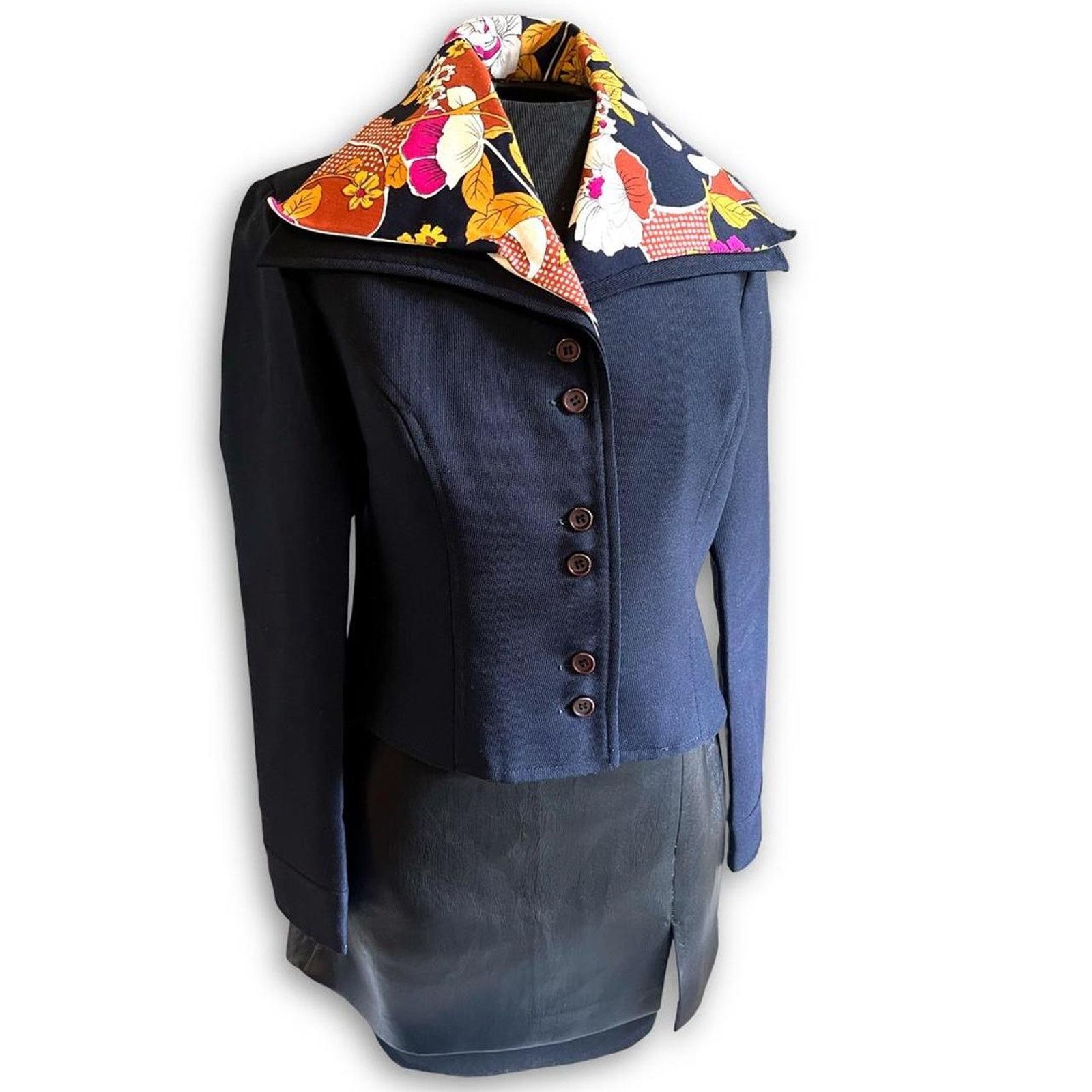 Vie + Riche Paris Vtg 1970s La Vie Psychedelic Floral Point Collar Blazer Size XL / US 12-14 / IT 48-50 - 2 Thumbnail