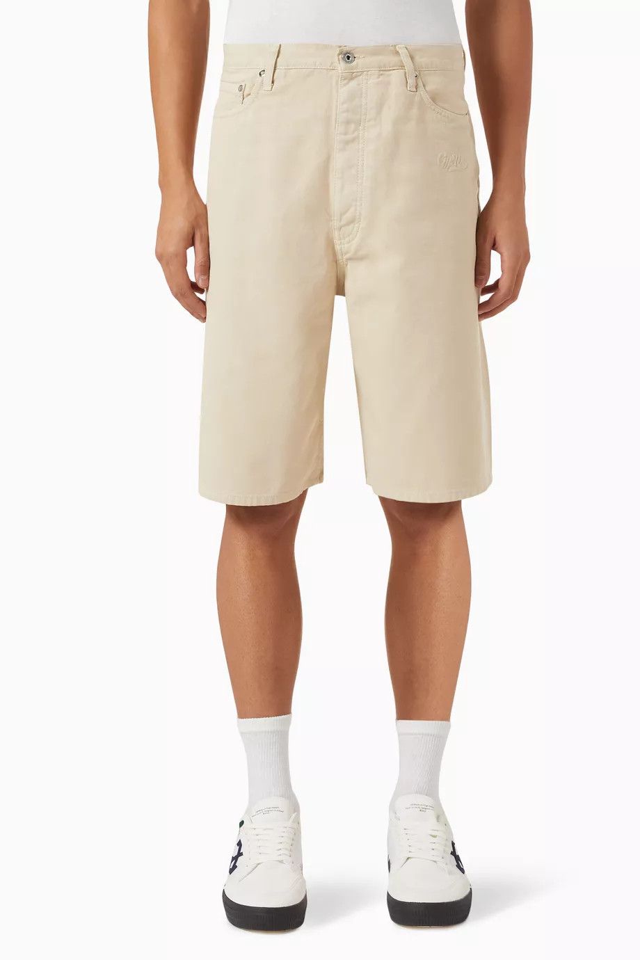 Off-White o1y0225 Logo Short in Beige Size US 34 / EU 50 - 1 Thumbnail