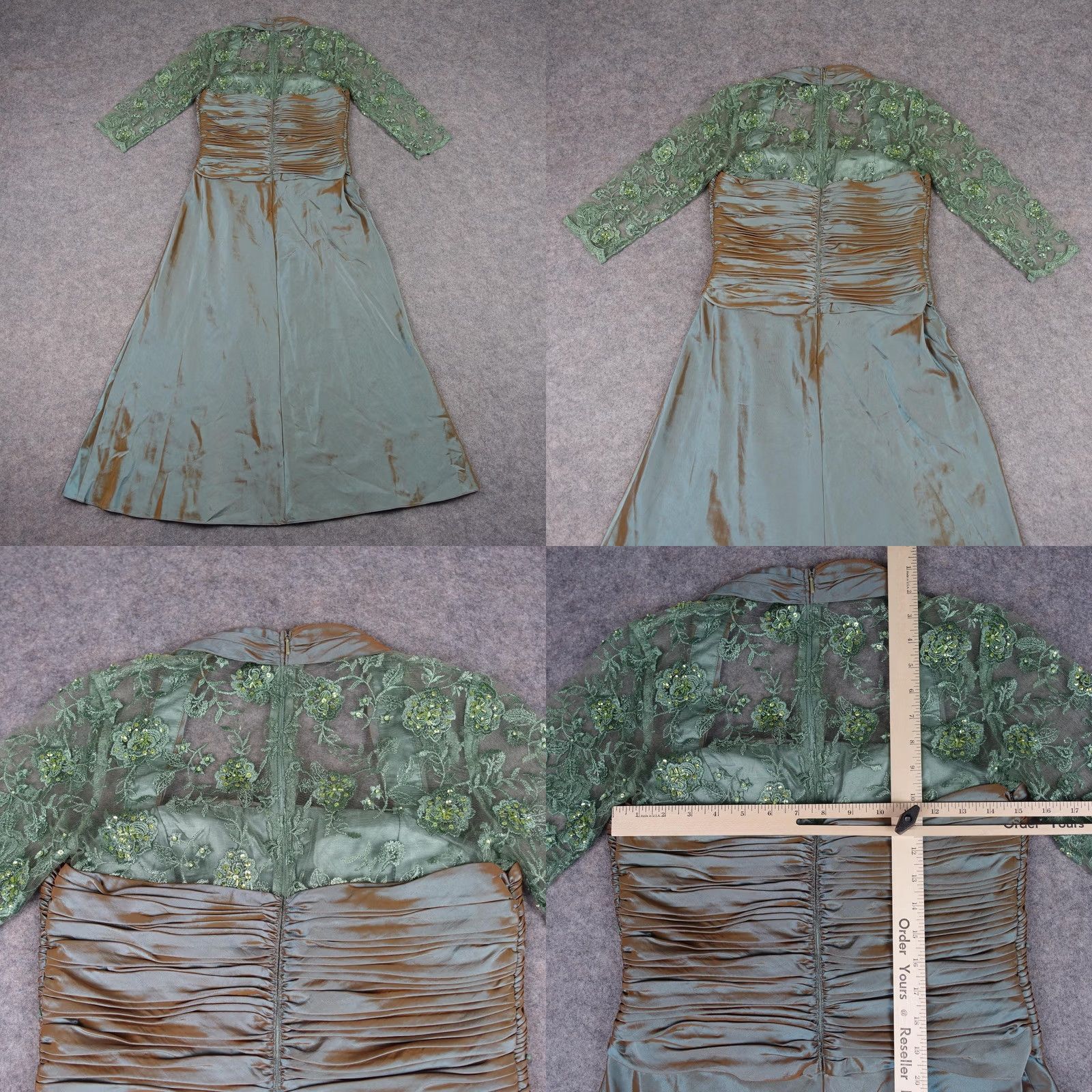 Vintage Patra Dress Womens Size 6 Green Lace Beaded Formal Gown Evening Maxi Taffeta VTG Dress Size M / US 6-8 / IT 42-44 - 8 Thumbnail