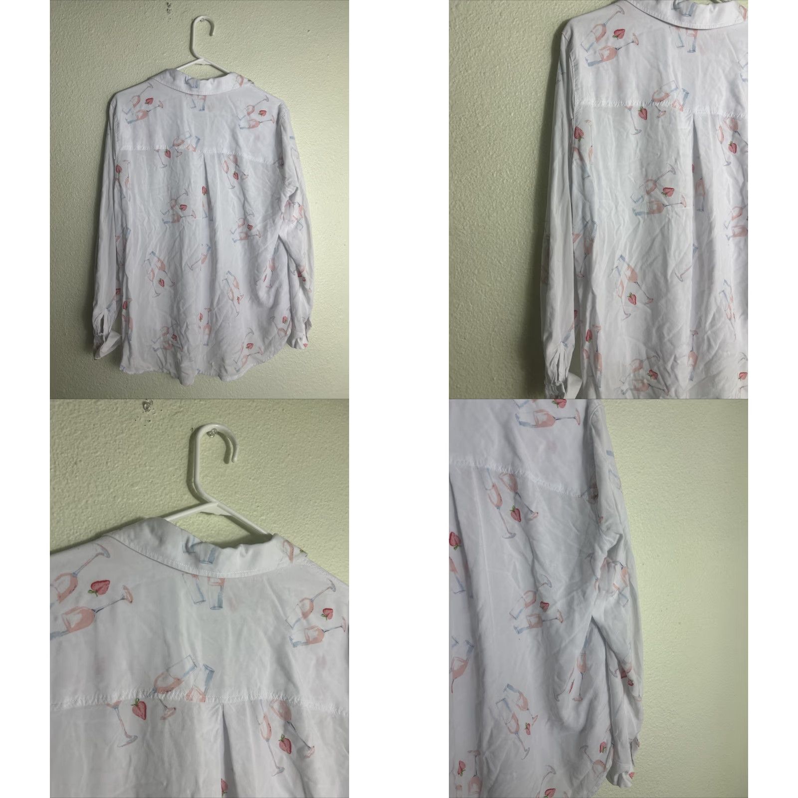 Vintage Jane And Delancey Womens Large Button-Up Shirt White Red Champagne Strawberries Size L / US 10 / IT 46 - 8 Thumbnail