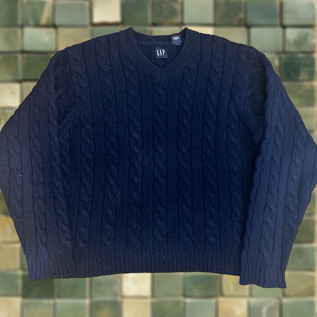 Gap VINTAGE GAP Wool V Neck Sweater Large Navy Blue Mens Pullover 90s Regular Knit Long Sleeve Casual Size US L / EU 52-54 / 3 - 1 Thumbnail