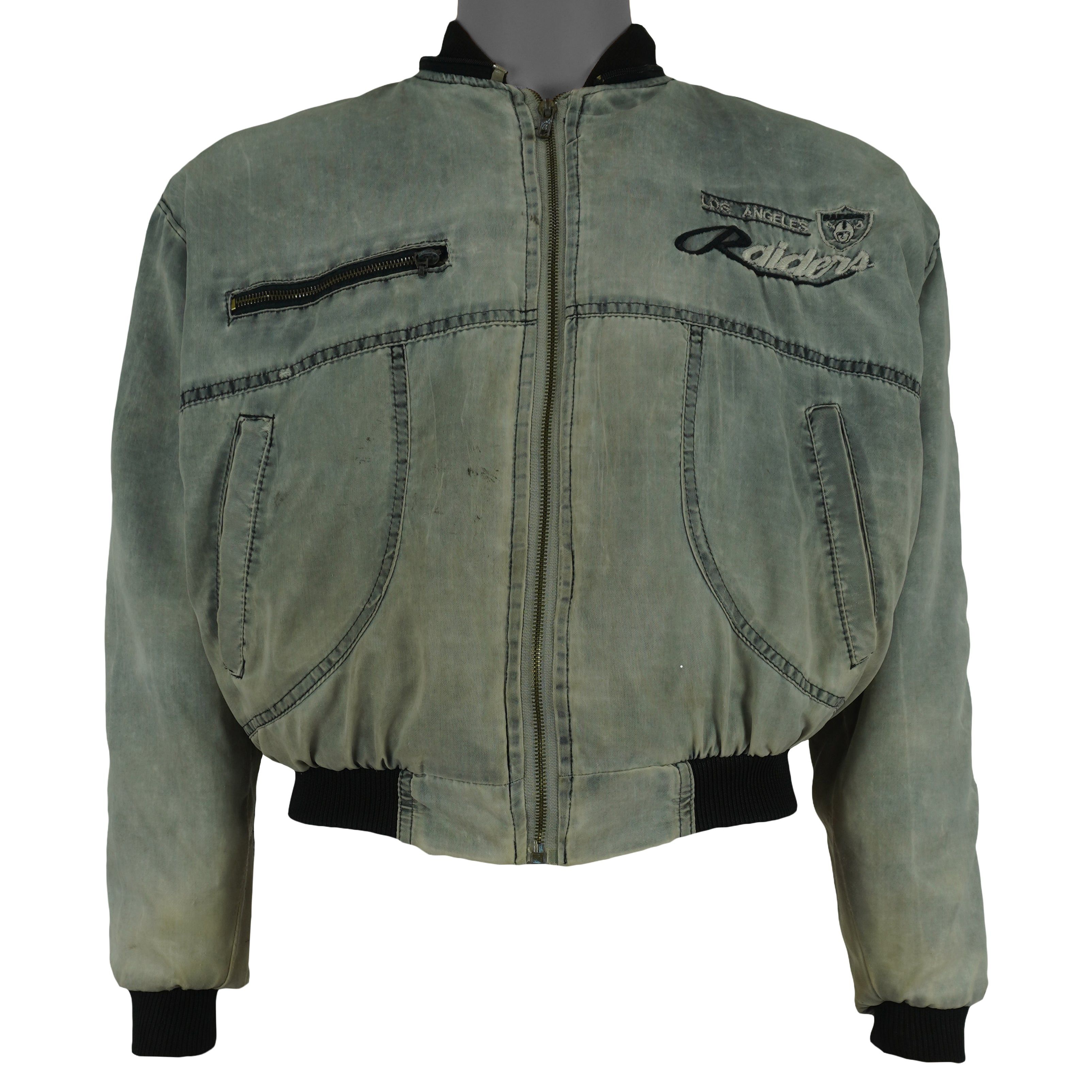NFL Los Angeles Raiders Distressed Bomber Jacket 1990s Size US XS / EU 42 / 0 - 2 Thumbnail