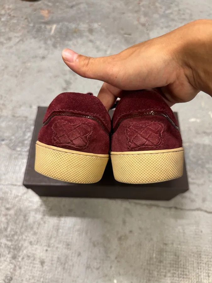 Bottega Veneta Bottega Veneta Intrecciato Woven Suede Bordeaux Leather Low Sneakers Size US 7 / EU 40 - 4 Thumbnail