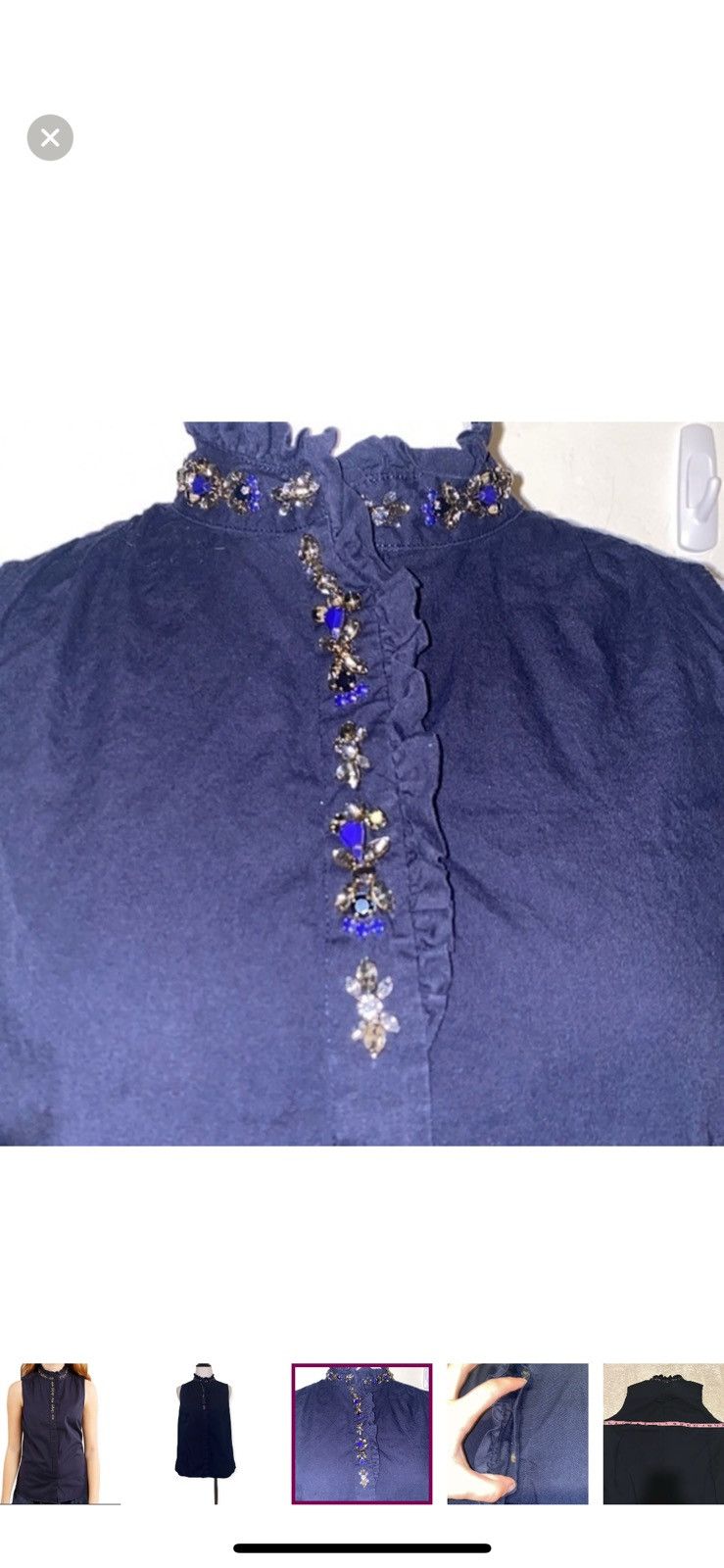J.Crew J. Crew navy blue tilda sleeveless ruffled jeweled blouse Size S / US 4 / IT 40 - 2 Thumbnail