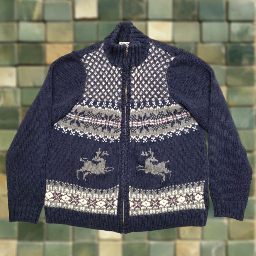 Eddie Bauer Eddie Bauer Sweater Mens S Blue Reindeer Fair Isle Chunky Knit Nordic Zip Ski Cardigan Size US S / EU 44-46 / 1 - 1 Thumbnail