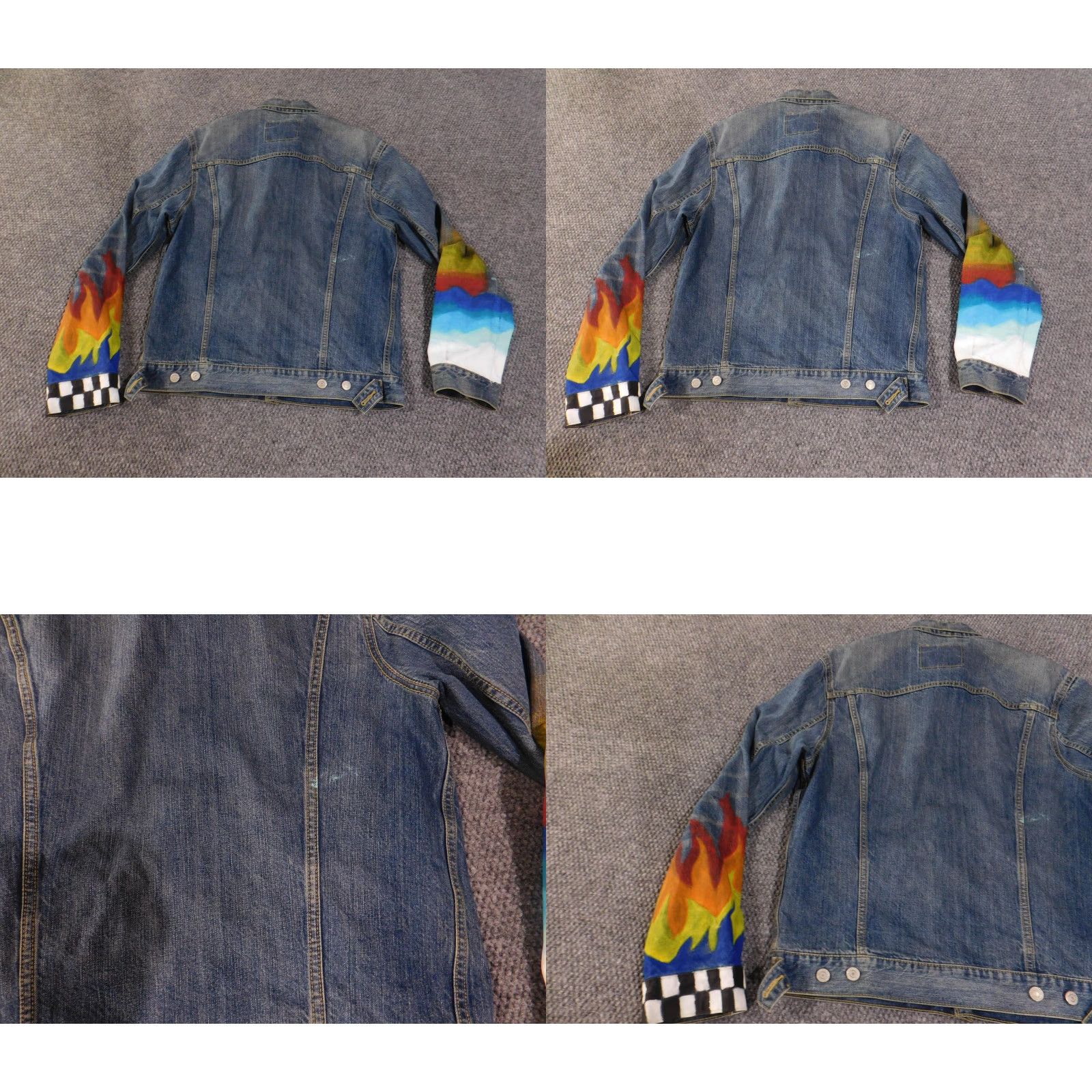 Levi's VINTAGE Levi's Jacket Mens Medium Blue Denim Hand-Painted Love Hate Flames Art Bomber Jacket Size US M / EU 48-50 / 2 - 9 Thumbnail