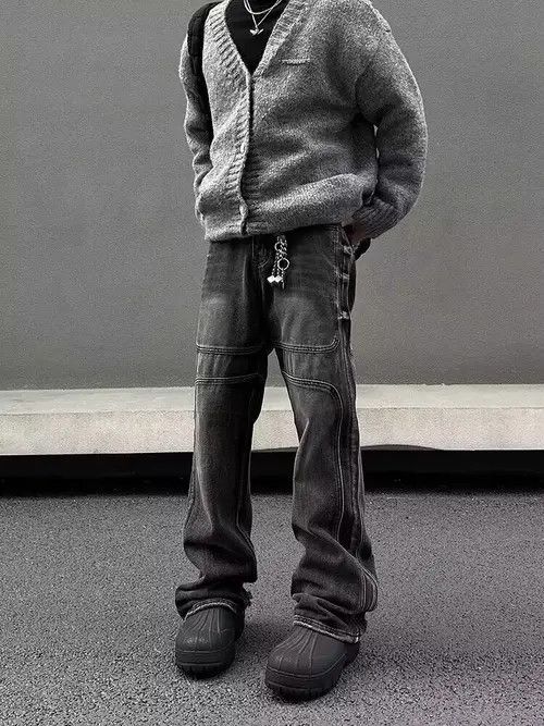 Vintage washed distressed smoke gray bootcut jeans