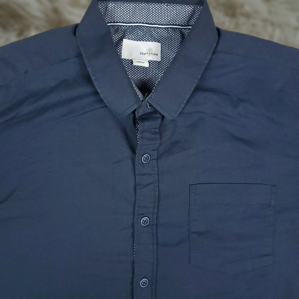Vintage CRAFT Solid Blue Button-Up Shirt Men's Large Short Sleeve Casual Modern Size US L / EU 52-54 / 3 - 1 Thumbnail