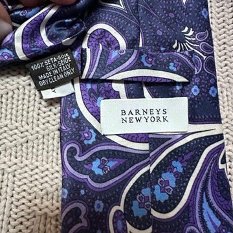Barneys New York Barneys New York purple metallic paisley silk tie Size ONE SIZE - 2 Thumbnail