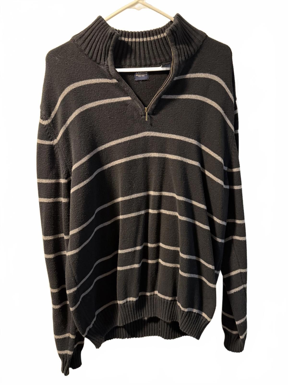 Arrow Arrow Men's 100% Cotton Striped Quarter Zip Sweater Size L Size US L / EU 52-54 / 3 - 3 Thumbnail
