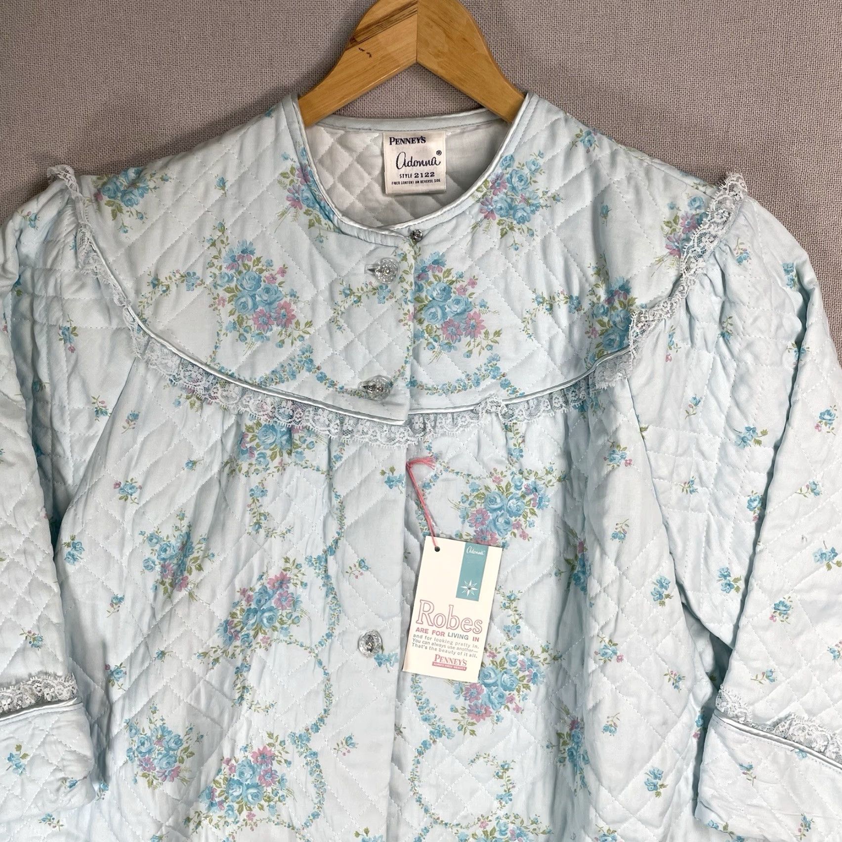 Vintage VINTAGE Adonna Coat Robe Cottage Granny NWT Quilted 70s Small Blue Size ONE SIZE - 2 Thumbnail
