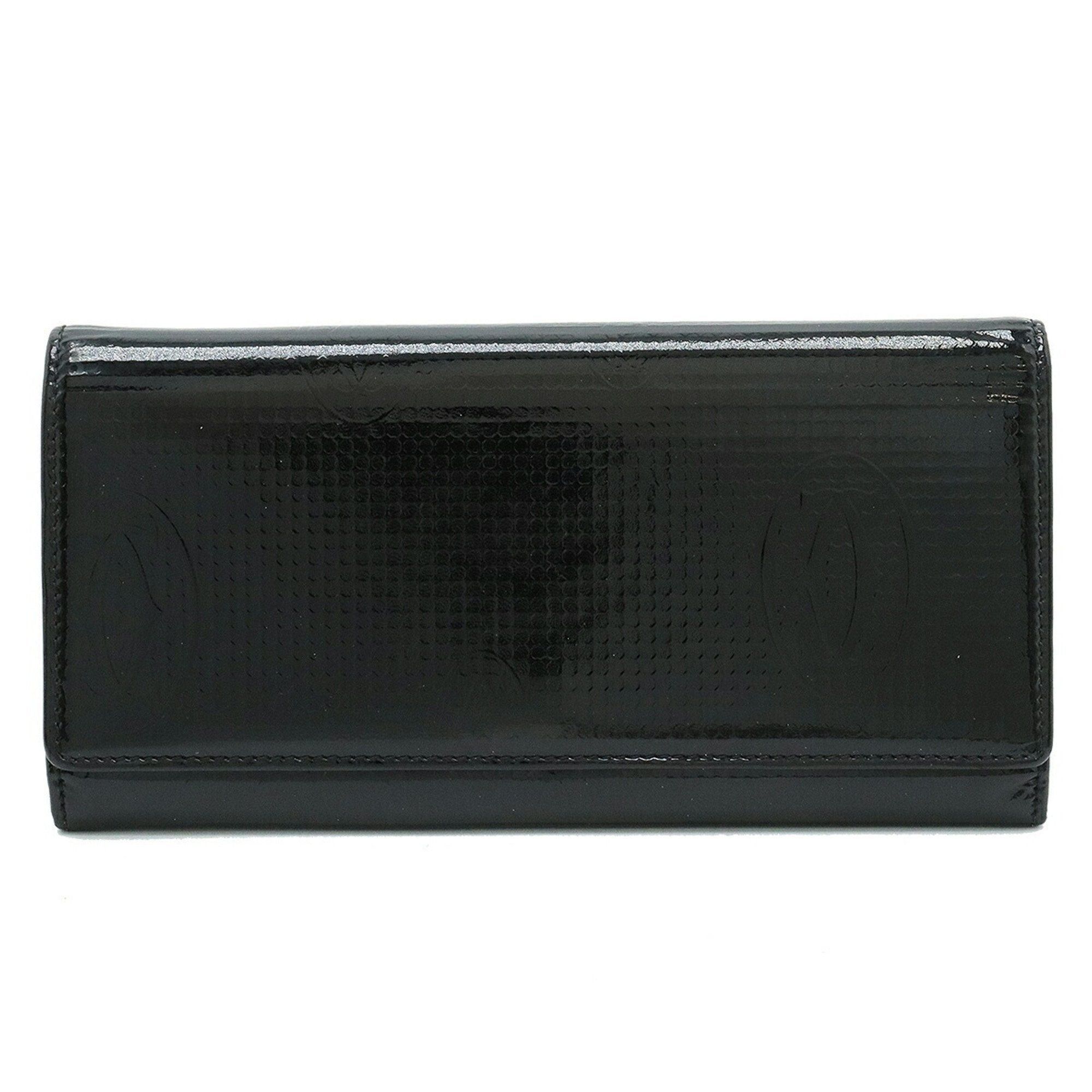 image of Cartier Happy Birthday Bi-Fold Long Wallet Enamel Patent Leather Black L3001284, Women's