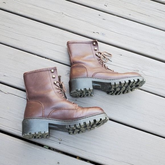 American Eagle Outfitters × Vintage Vintage 90s y2k Bratz Brown Leather Lace-up Chunky Lug Platf Size US 8 / IT 38 - 2 Thumbnail