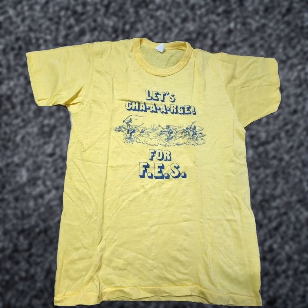 Vintage Vintage Men's 80s Yellow Cotton Blend T-Shirt Short Sleeve Crew Neck Graphic Slim Fit Made in USA Size US M / EU 48-50 / 2 - 1 Thumbnail