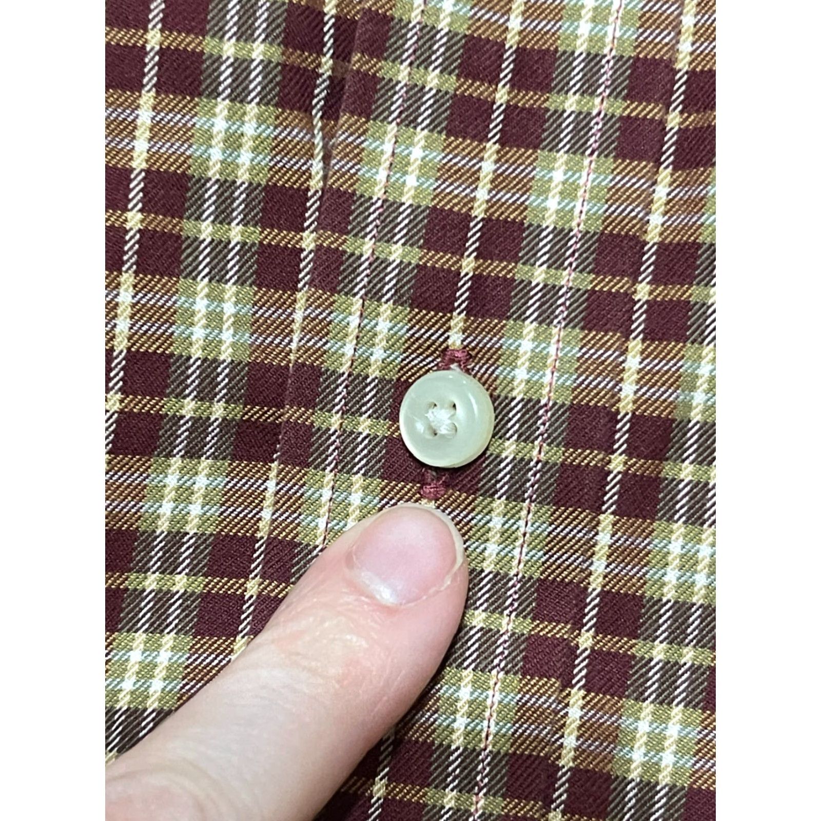 Lands' End Lands' End Button-Up Shirt, Men's 16-33, Red Tan Plaid, Long Sleeve, Casual, Regular Fit, Fall Spring Summer, Button-Up Mens Size US L / EU 52-54 / 3 - 5 Thumbnail