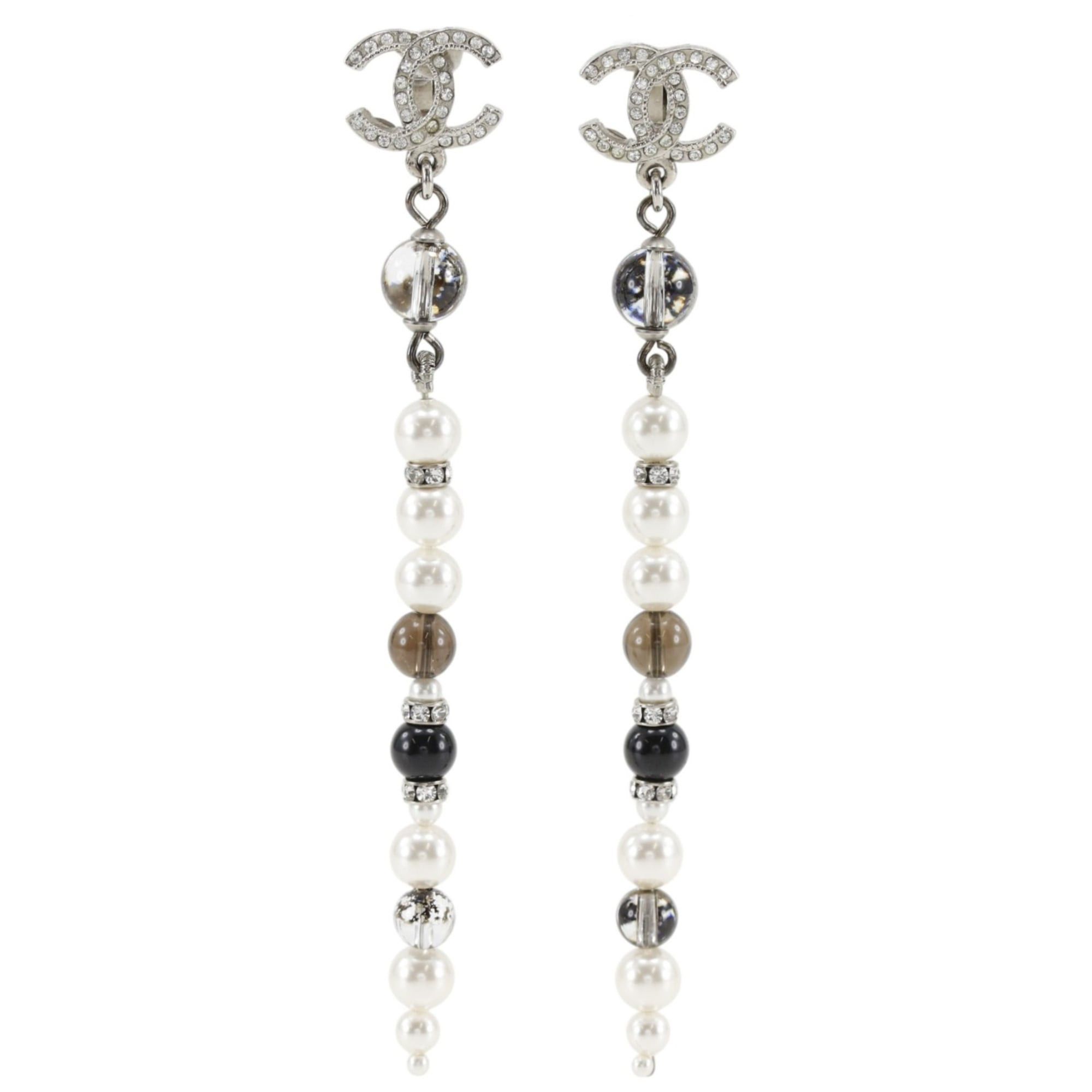 Chanel Chanel Coco Mark Earrings, Long, Metal x Faux Pearl Rhinestone, 2019 Model, Silver, A19K Gold, Approx. 11.0g, Women's. Size ONE SIZE - 1 Thumbnail