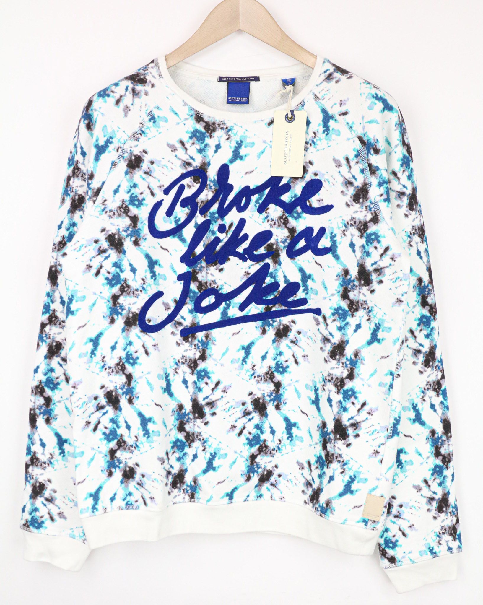 Scotch & Soda M Blue Graphic Crew Neck Fleece Sweatshirt 74353 Size US M / EU 48-50 / 2 - 1 Thumbnail