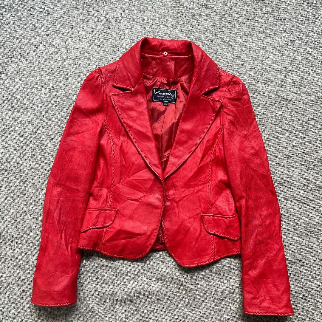 image of Genuine Leather x Leather Jacket Ascending Leather Jacket in Red, Women's (Size Small)