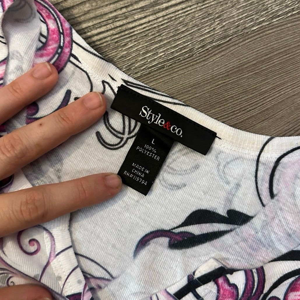 Style & Co style&co flourish pink white black long sleeve shirt Size L / US 10 / IT 46 - 4 Thumbnail