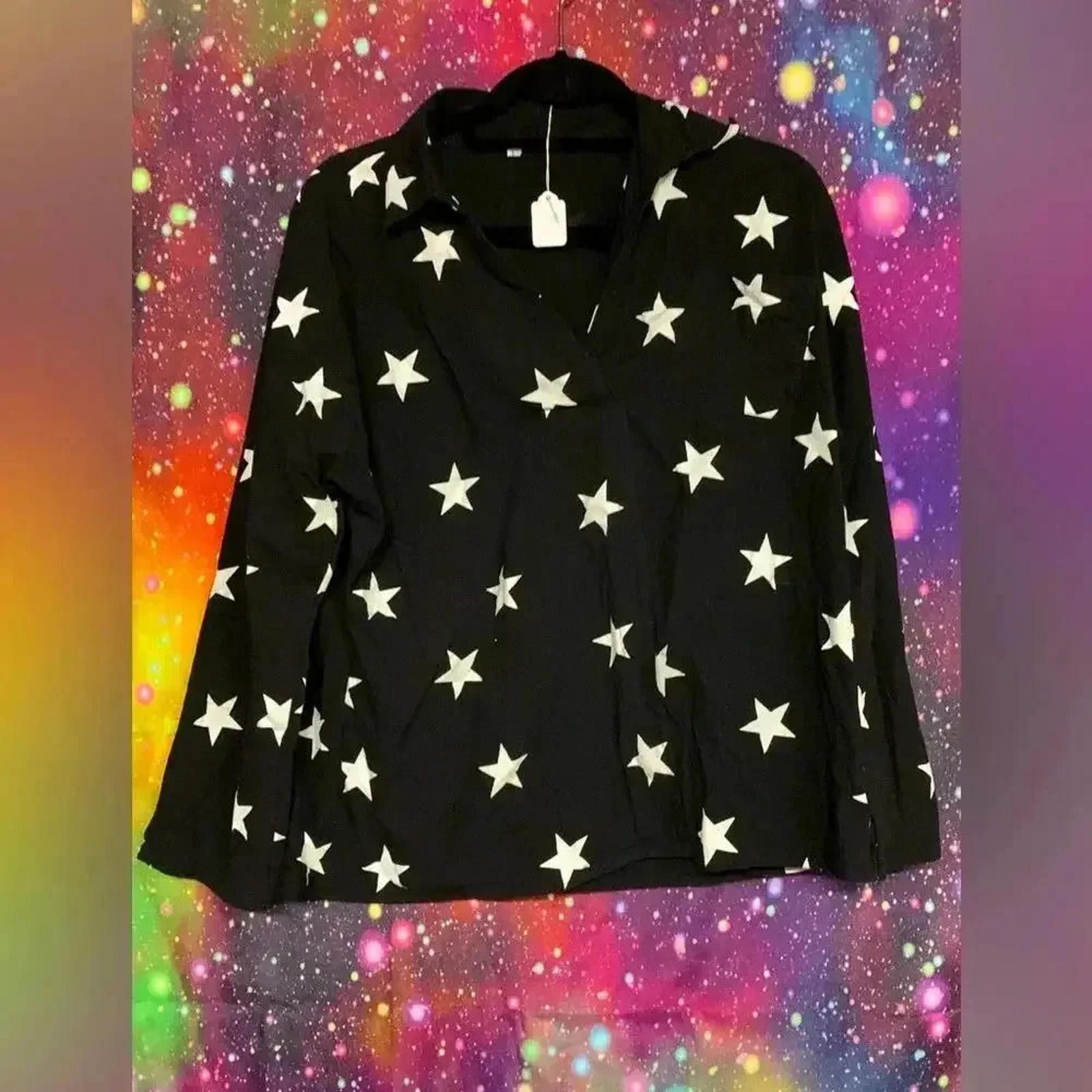 Designer Star-Patterned Black Button-Up Shirt Size L / US 10 / IT 46 - 1 Thumbnail