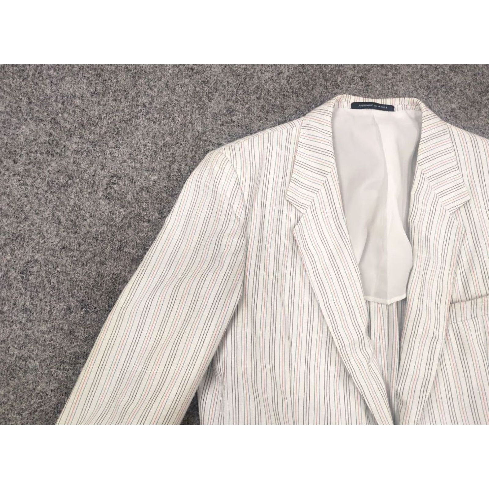 Yves Saint Laurent VINTAGE Yves Saint Laurent France Mens White Striped Blazer Wool Canvas Two-Button Front Blazer Regular Size M Size 40R - 5 Thumbnail